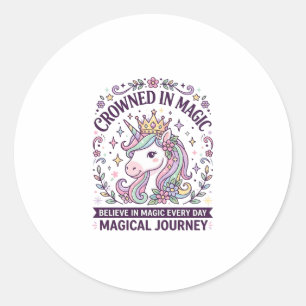 Sticker Rond Licorne Couronnée en Typographie Gras Magique Grap