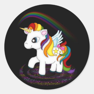 Sticker Rond Licorne d'arc-en-ciel