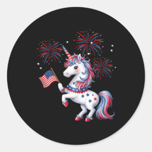 Sticker Rond Licorne de feu patriotique américain mignon filles
