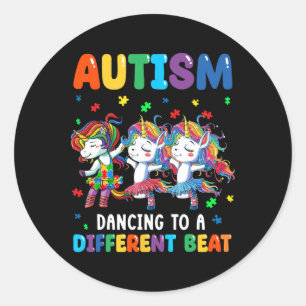 Sticker Rond Licorne de l'autisme dansant sur un rythme différe