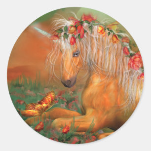 Sticker Rond Licorne de l'autocollant d'art de roses