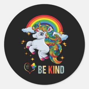 Sticker Rond Licorne de sensibilisation à l'autisme Soyez genti
