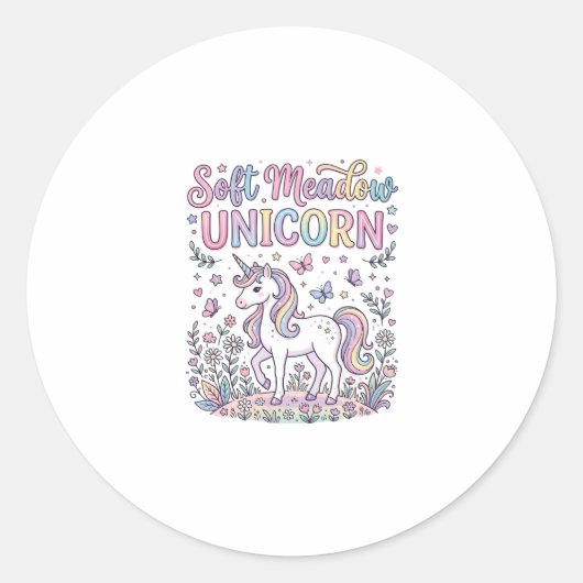 Sticker Rond Licorne Douce Prairie Licorne Adorable Conception  (Devant)