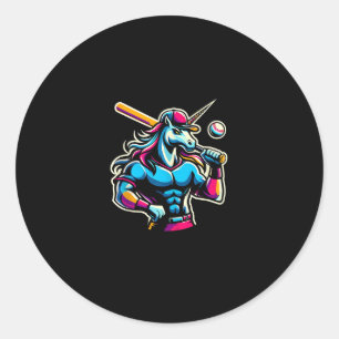 Sticker Rond Licorne En Colère Cool Jouant Au Baseball Balle Ba