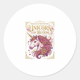Sticker Rond Licorne en fleurs, création zazzle élégante_1