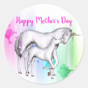 Sticker Rond Licorne heureuse du jour de mère avec son béb