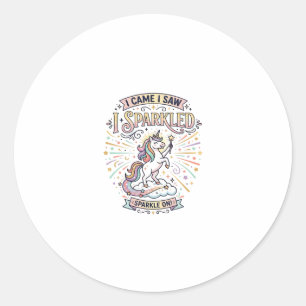 Sticker Rond Licorne J'arrivai Je Vis Je Scintillai Impression
