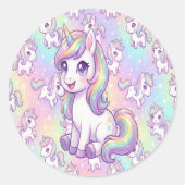 Sticker Rond Licorne Kawaii Pastel Arc-en-ciel Magique (Devant)