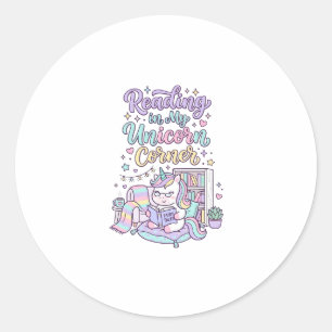 Sticker Rond Licorne lisant dans mon coin licorne T-shirt paste