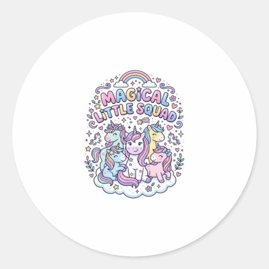 Sticker Rond Licorne Magical Little Squad Conception Graphique (Devant)