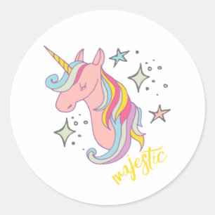 Sticker Rond Licorne majestueuse de bande dessinée mignonne