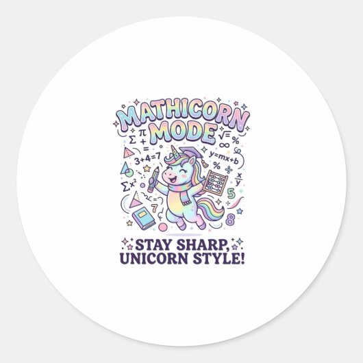 Sticker Rond Licorne Mathicorne Mode Charmant Fond Blanc D (Devant)