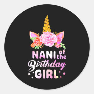 Sticker Rond Licorne mignonne nani de la fille d'anniversaire d