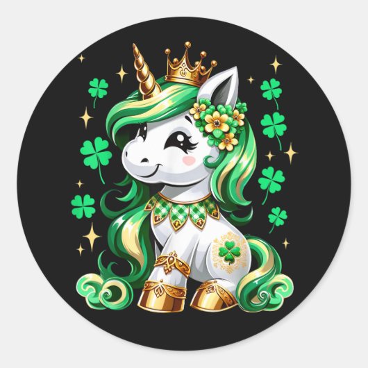 Sticker Rond Licorne mignonne Trèfle Saint-Patrick (Devant)