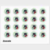 Sticker Rond Licorne noire fleurs rouges violettes (Feuille)