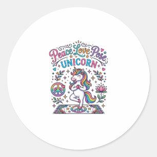 Sticker Rond Licorne Paix Amour Pose Licorne Fond Blanc S