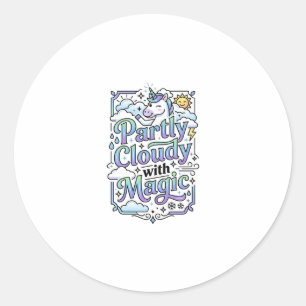 Sticker Rond Licorne Partiellement Nuageux avec Vecteur Commerc