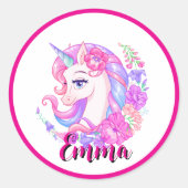 Sticker Rond licorne & personnalisez votre nom (Devant)