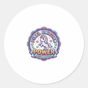 Sticker Rond Licorne Pixel Licorne Power POD Prêt Vêtements Gra