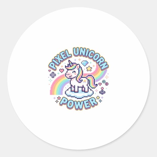 Sticker Rond Licorne Pixel Licorne Puissance Conception Graphiq (Devant)