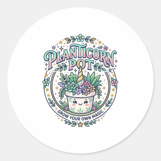 Sticker Rond Licorne Planticorne Pot POD Prêt POD Maquette_1 (Devant)