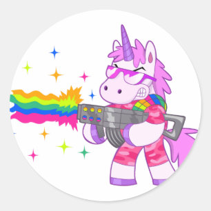 Sticker Rond Licorne pourpre - arme à feu