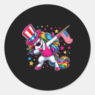 Sticker Rond Licorne qui Dabbe 4 Juillet Oncle Sam Filles Ameri