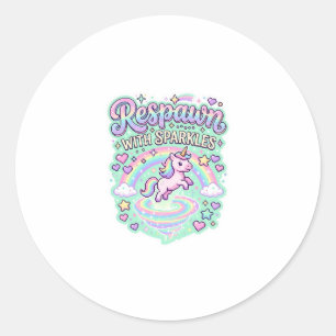 Sticker Rond Licorne Réapparition avec des Paillettes Vecteur P