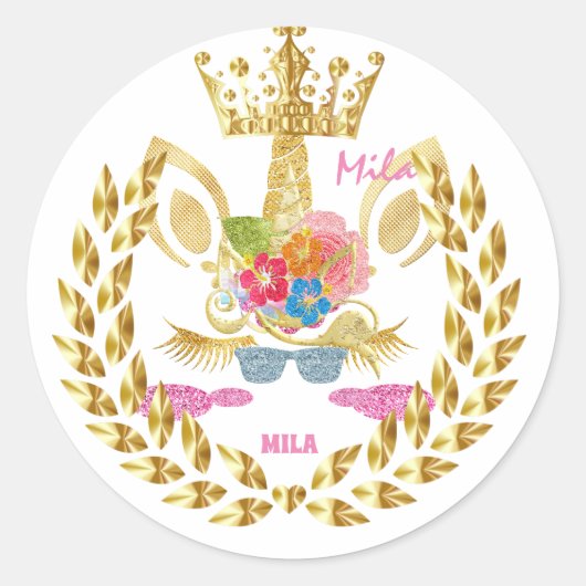 Sticker Rond licorne rose (Devant)
