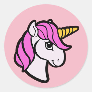 Sticker Rond Licorne rose