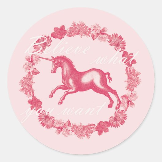 Sticker Rond Licorne rose et fleurs (Devant)