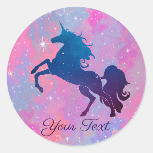 Sticker Rond Licorne rose/pourpre des jolis textes faits sur