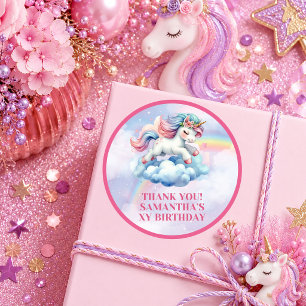 Sticker Rond Licorne Rose Violet Étincelante Anniversaire Jour