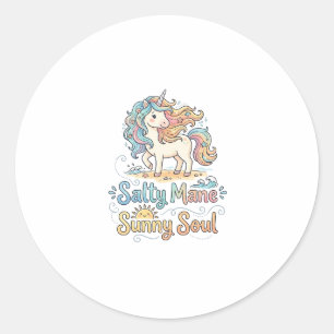 Sticker Rond Licorne Salée Crinière Âme Ensoleillée Conception