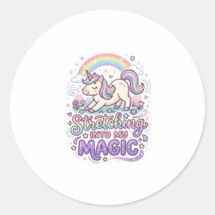 Sticker Rond Licorne s'étirant dans ma typographie audacieuse m
