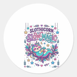 Sticker Rond Licorne Slothicorne Magie Lente Marché Coloré