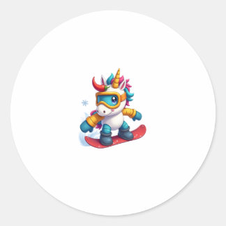 Sticker Rond Licorne sur Snowboard - Ski drôle et sports d'hive