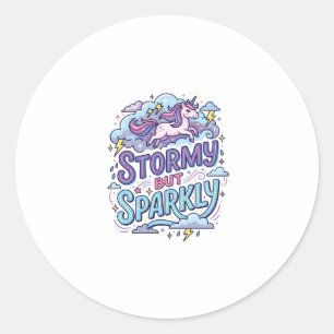 Sticker Rond Licorne Tempétueux mais Étincelant Rétro Style Cad
