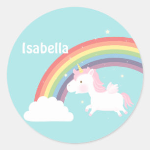 Sticker Rond Licorne Volante Arc-en-ciel Personnalisée Mignonne
