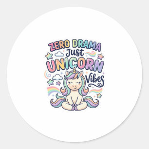 Sticker Rond Licorne Zéro Drame Juste Licorne Vibes Gras Typogr