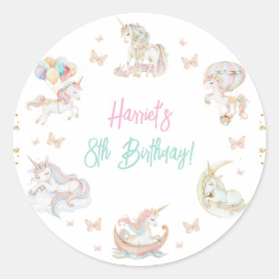Sticker Rond Licornes Aquarelles Magiques Anniversaire Tout Âge