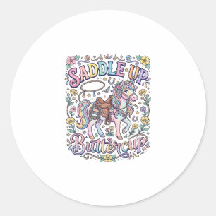 Sticker Rond Licou de licorne papillon coloré fond blanc