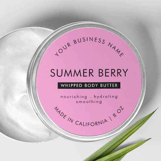 Sticker Rond Lid de bocal cosmétique moderne rose et noir