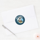 Sticker Rond Life is a Beach - Rabbit and Turtle Surfing (Enveloppe)