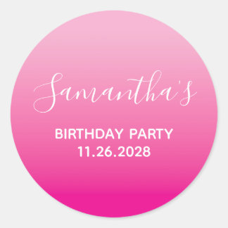 Sticker Rond Light and Hot Pink Ombre Birthday Party