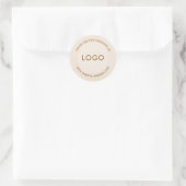 Sticker Rond Light beig linen texture personalized text classic (Sac)