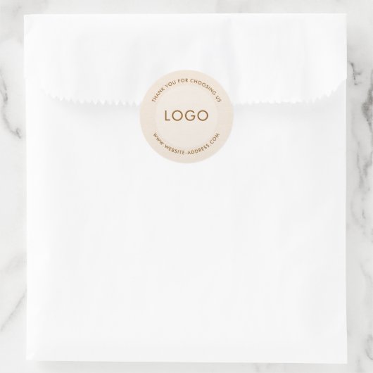 Sticker Rond Light beig linen texture personalized text classic (Sac)