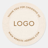 Sticker Rond Light beig linen texture personalized text classic (Devant)