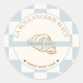 Sticker Rond Light Blue Checkered Croissant Bakery Thank You (Devant)