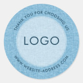 Sticker Rond Light blue linen texture personalized text (Devant)